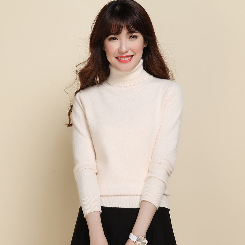 

Wholesale- High quality cashmere sweater women autumn turtleneck long sleeve loose pullover shirt sweaters and pullovers winter basic pull, Beige
