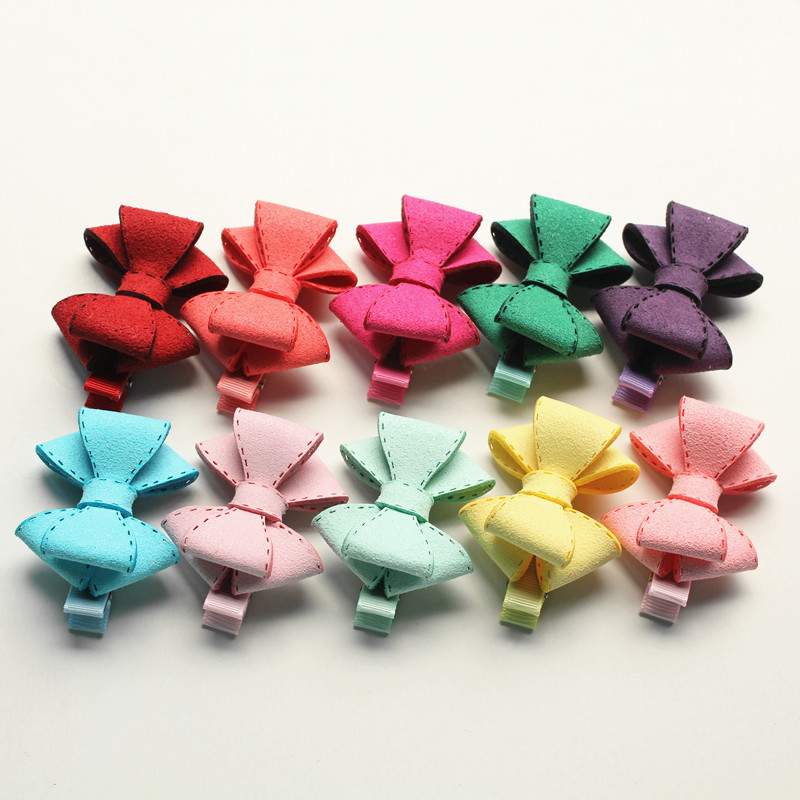 

2015 Novelty Good Quality Chamois Leather Bow Hair Clips for Baby Girls Children's Bowknot Hair Accessory Kids Jewelry 20pcs/lot, 1#