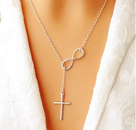 

New 2019 Lovely Chic Infinity Cross Long Silver Chain Pendant Fashion Necklaces For Women Jewelry Gift