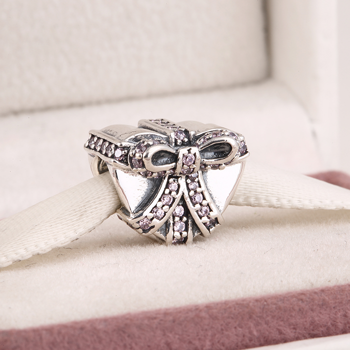 Fits Pandora diy Charms bracelet 2015 New authentic 925 sterling silver pave sparkling pink zircon heart gift charms for women jewelry-image-248884669
