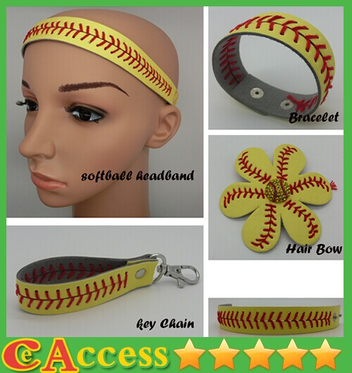 

25pcs softball seam headband+25pcs softball seam hair bow+25pcs softball seam keychain+25pcs softball seam bracelet, Multi-color