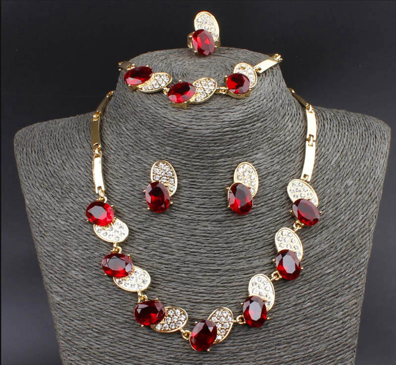 

New Trendy Bee Shape 18K Gold Plated Austrian Crystal Necklace Bracelet Ring Earrings Jewelry Set For Women Wedding Set, Black