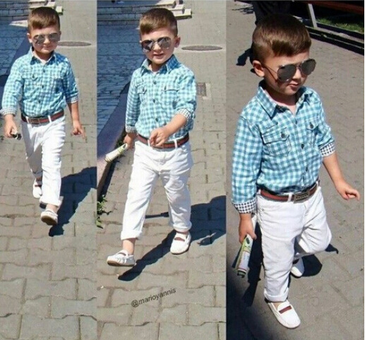 

New Boys Fashion Casual Outfits Set Hot Sale Kids Summer Gentleman Set Children Boys Plaid Shirt Pants Belt 3 Pieces Set Clothing 10957, As the picture