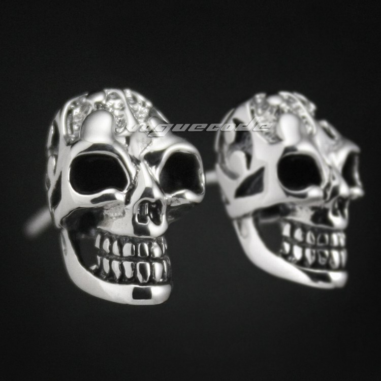 

925 Sterling Silver Smille Skull Mens Biker Rocker Stud Earring 8M005