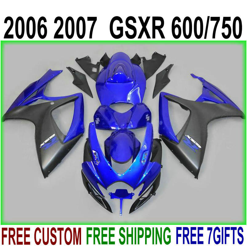 

High quality bodykits for SUZUKI GSX-R600 GSX-R750 2006 2007 K6 matte black blue plastic fairing kit GSXR600/750 06 07 fairings set KD1, Same as the picture shows