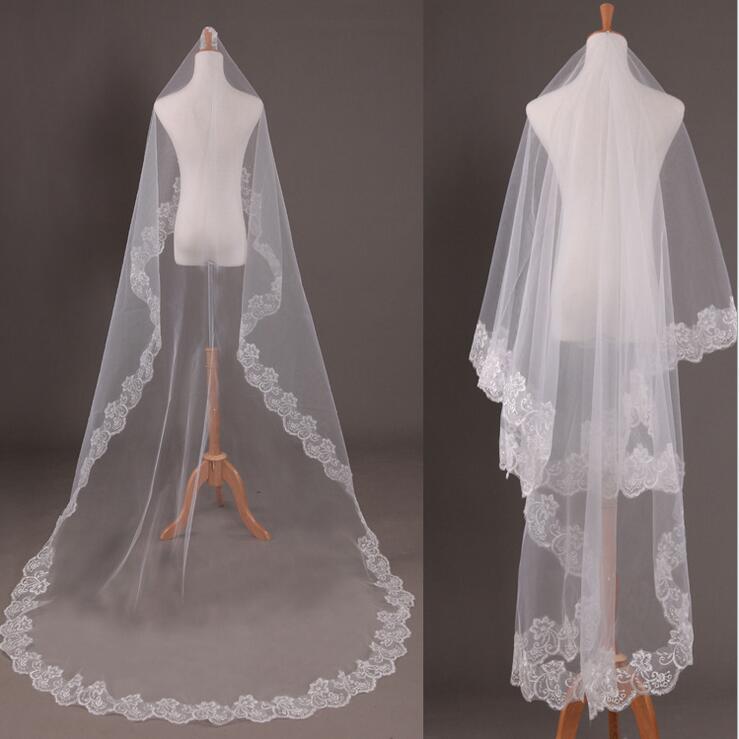 

New Elegant 1 Layer White Wedding Bridal Veils Lace Edge Wedding Accessories 1.5/2/3/5 Meters Length Wedding Veils, Ivory