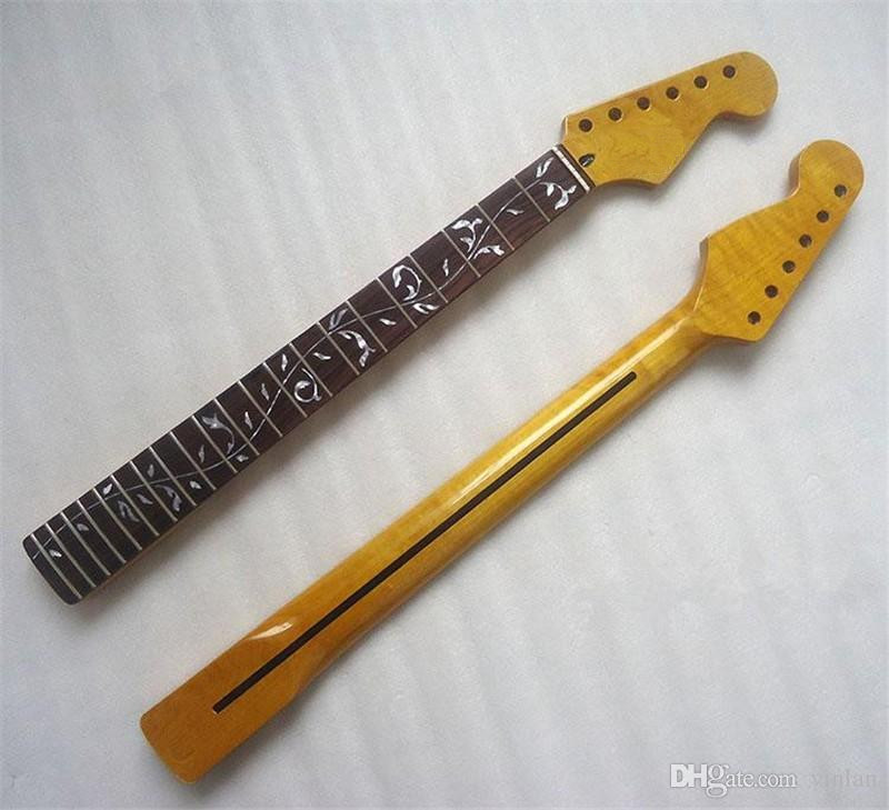 21/22 Frets The Tree of Life maple Electric Guitar Neck yellow color Guitar Parts Wholesale musical instruments accessories