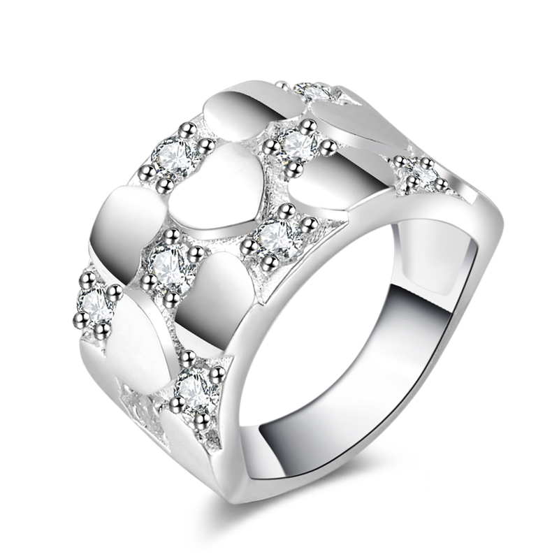 

Free Shipping New 925 Sterling Silver fashion jewelry Heart-shaped grid with White Diamond With Pave zircon ring hot sell girl gift 1742