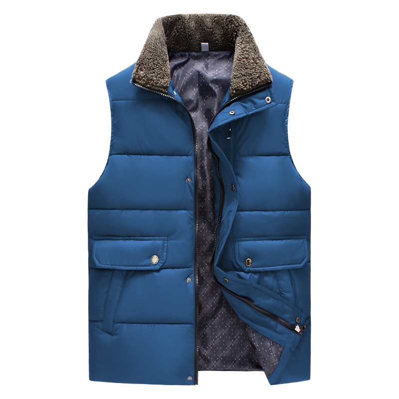 Fall-Autumn and Winter Gilet Men Padded Vest Bodywarmer Puffer Vest Sports Mens Cotton Body Warmer W/ Fur Collar Navy Blue Yellow 2XL