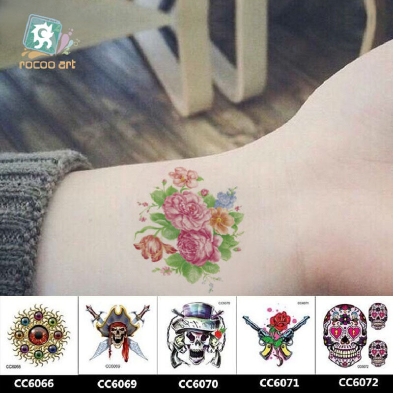 

6*6cm Temporary fake tattoos Waterproof tattoo stickers body art Painting for party decoration etc mixed colorful skull butterfly