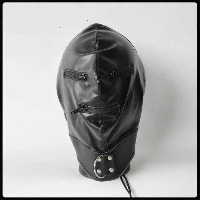 

Latest Pu Leather Bondage Hood Headgear With Zipper Eyepatch Face Mask Dog Slave Adult BDSM Product Bed Games Sex Toy Black White Color