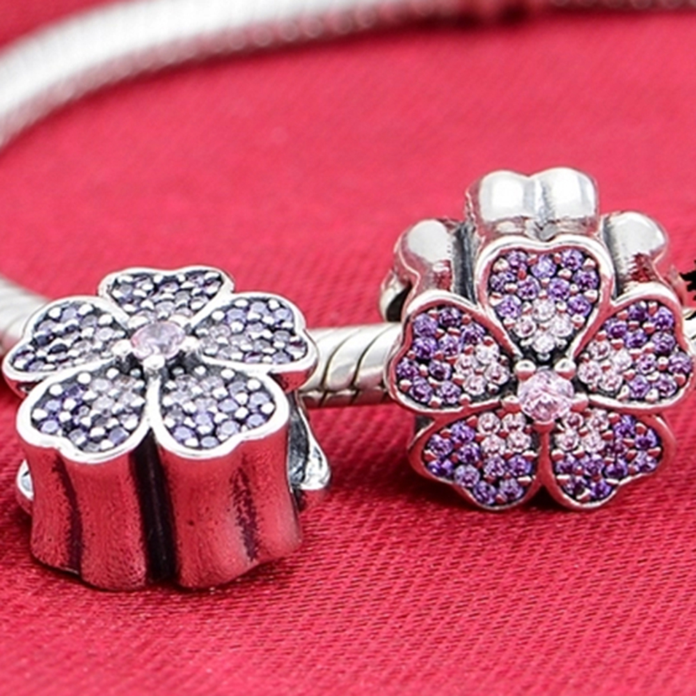 Dropshipping pandora Silver Primrose Pave Charm 925 ale sterling silver charms loose beads diy jewelry for thread bracelet-image-259033416