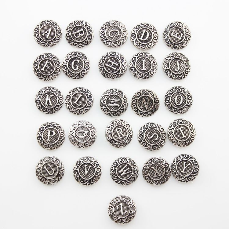 

2016 NEW New Styles 18mm Metal Alphabet Ginger Snap Buttons Ginger Snaps Jewelry Mixed 26PCS, Golden;silver