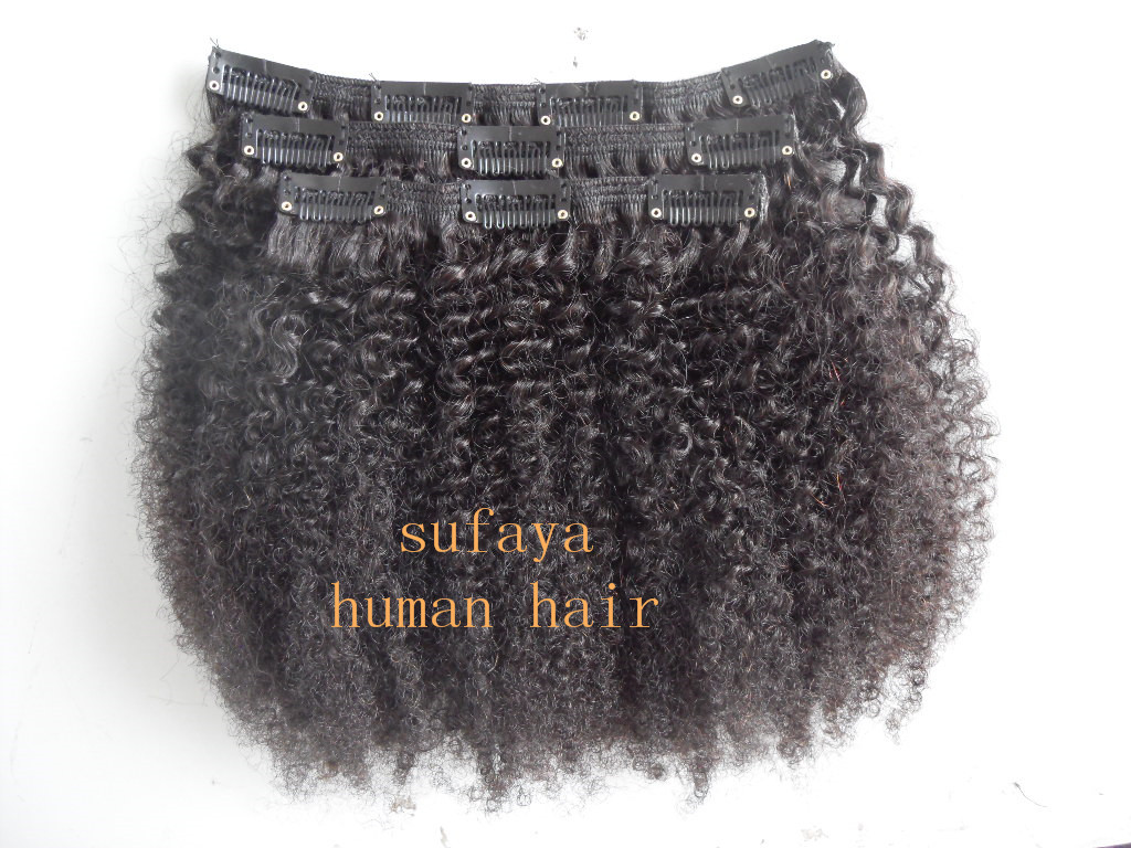4b/4c Mongolian virgin afro kinky curly hair weft clip in hair extensions unprocessed natural black color human extensions can be dyed-image-249978095