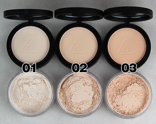 

100% Guaranteed Korea 3CE Foundation Concealer Powder 3 Layers pressed Powder+ Loose Powder +Makeup Puff+mirror 3CE 2in1 makeup concealer