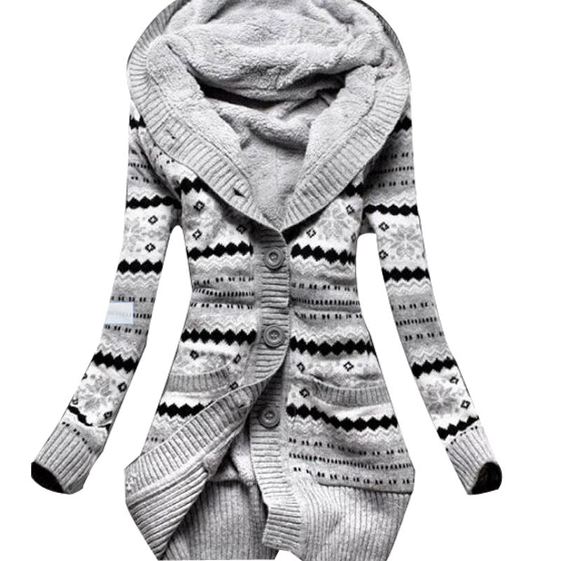 

New Arrival Fleece Outwear Winter Autumn Style Long Sleeve Thick Hooded Sweat Coat Casual Knitting Cardigan Coat KS075, Gray