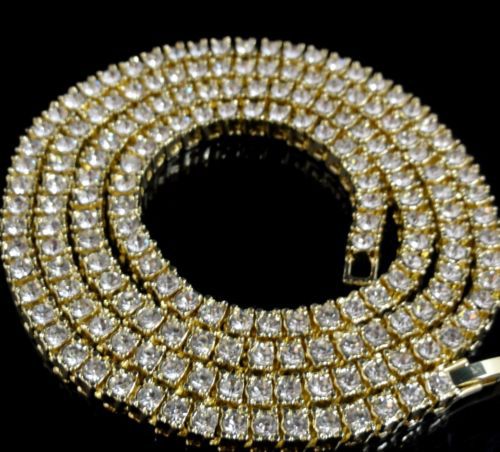 HipHop Necklace Chain 14k Gold Iced Out 1 Row Tennis Mens HipHop Necklace Bling Steampunk Necklace