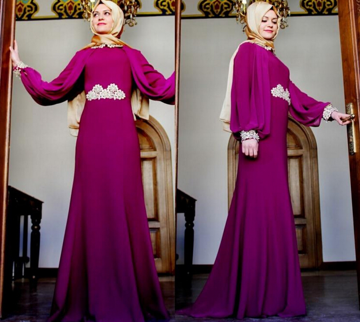 

Saudi Arabic Evening Dress Mermaid High Neck Long Sleeves Fuchsia Prom Dresses Plus Size Dubai Kaftan Women Maxi Dress Party Formal Gowns, Lavender