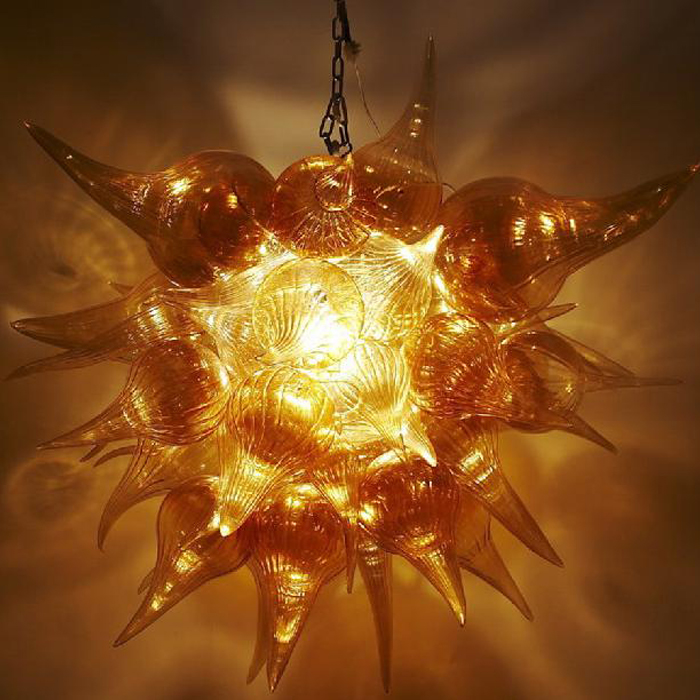 

Modern Hand Blown Glass Art Chandelier for Coffee Shop Small Size Amber Murano Glass LED Chandelier Pendant Decorative Art Glass Lighting