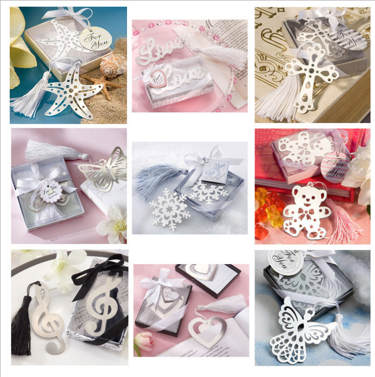 Wedding Party Favors Gifts Stainless steel Love Bookmark Favors Decorations With tassel Ribbon and Display box
