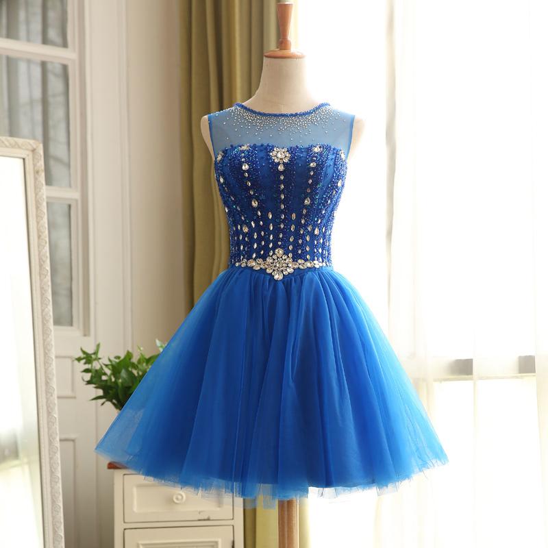

Stunning Prom Dresses Blue,Red Sparkling Beads Crystal Knee Length Ball Gown Evening Gowns Lace-up Back Real Pictures Cheap, Purple