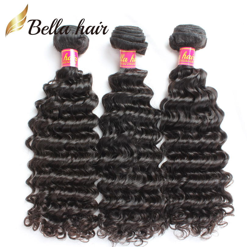 

Remy Human Hair Bundles Deep Wave Unprocessed Brazilian European Malaysian Indian Peruvian Hair Weft Extension Full Ends BellaHair, Natural color