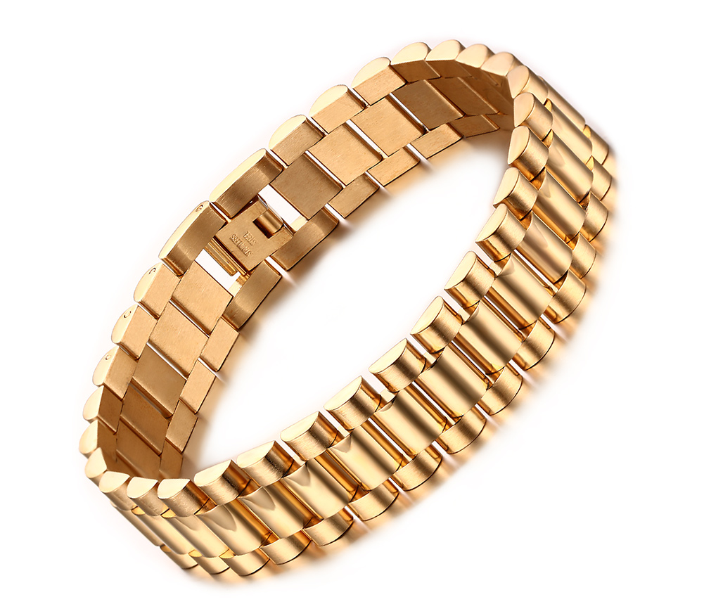 

8.7" Men's Stainless Steel 15mm Gold Watch Band Link Chain Bracelet Classic, Black