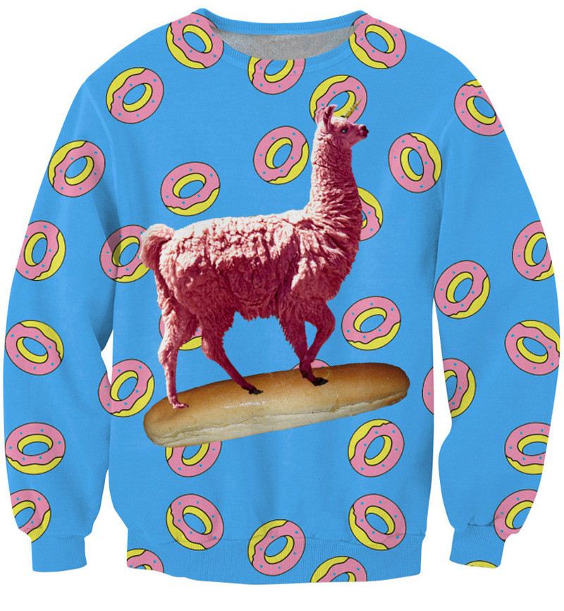 

w1216 Crewneck Sweatshirt Bread Donuts Alpaca Llamas Animal 3d Print Women/Men Sweats Sport Jumper Hoodies Tops plus size -2XL, Gold