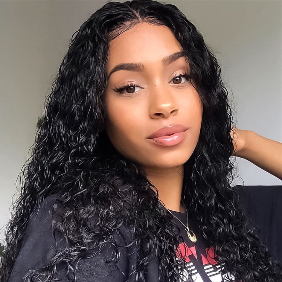 

Peruvian Human Hair Lace Front Wigs with Baby Hair Pre Plucked Kinky Curly Wig for Black Women, Natural color