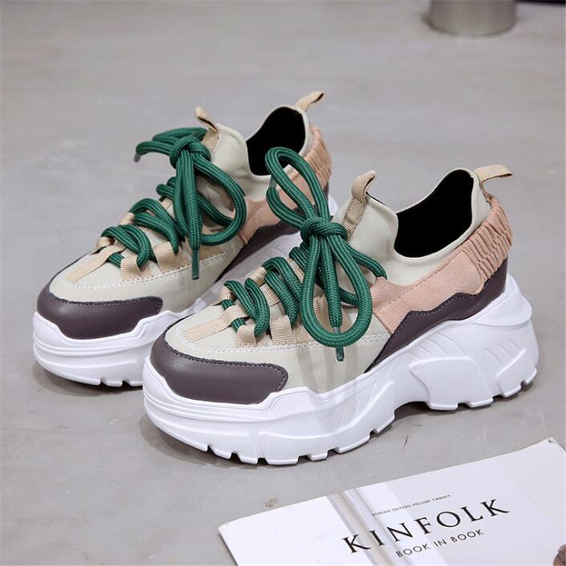 

shoes woman 2018 winter autumn new platform sneakers tenis feminino casual chunky sneakers woman lace-up dad sneakers, Blue