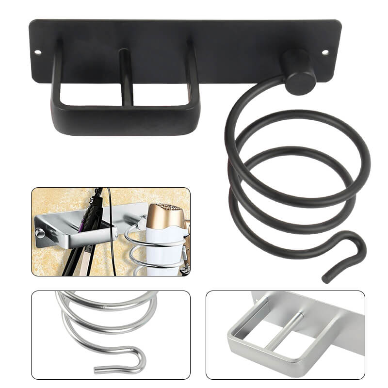 

Hair Dryer Holder Rack Organizer Aluminum Wall Mounted Straightener Holder Bathroom Shelf Washroom Supplies For Hairdryer