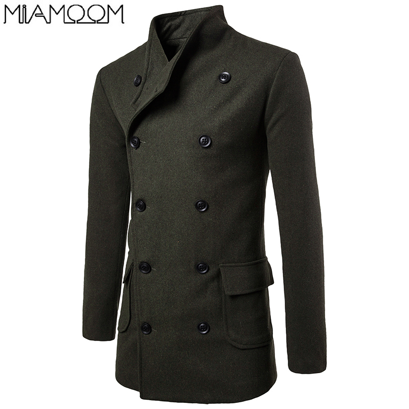 

New Fashion Large Lapel Lacing Waist Design Men's Casual Double-breasted Long Trench Coat, Black