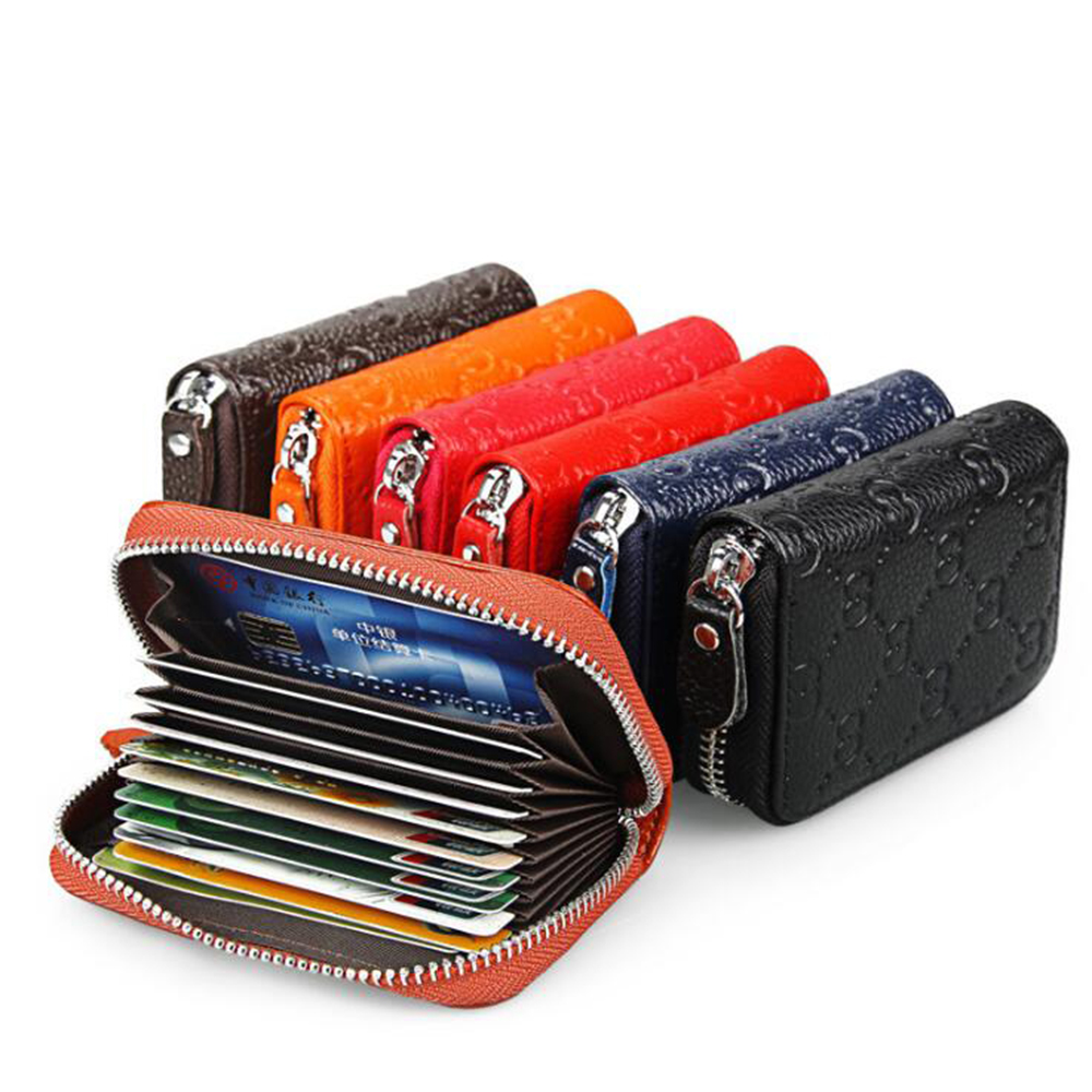 

Short Cowhide Wallets Genuine Leather Card Wallet Zip Purses Women Men Plain Color Credit Card Money Holder Pocket Banknote Coin Pouches, 11 colors for choice