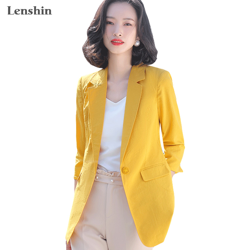 

Lenshin Women Elegant Fashion Candy Color Jacket with Pockets Blazer Slim Single Button Office Lady Simple Style Thin Outwear, Green