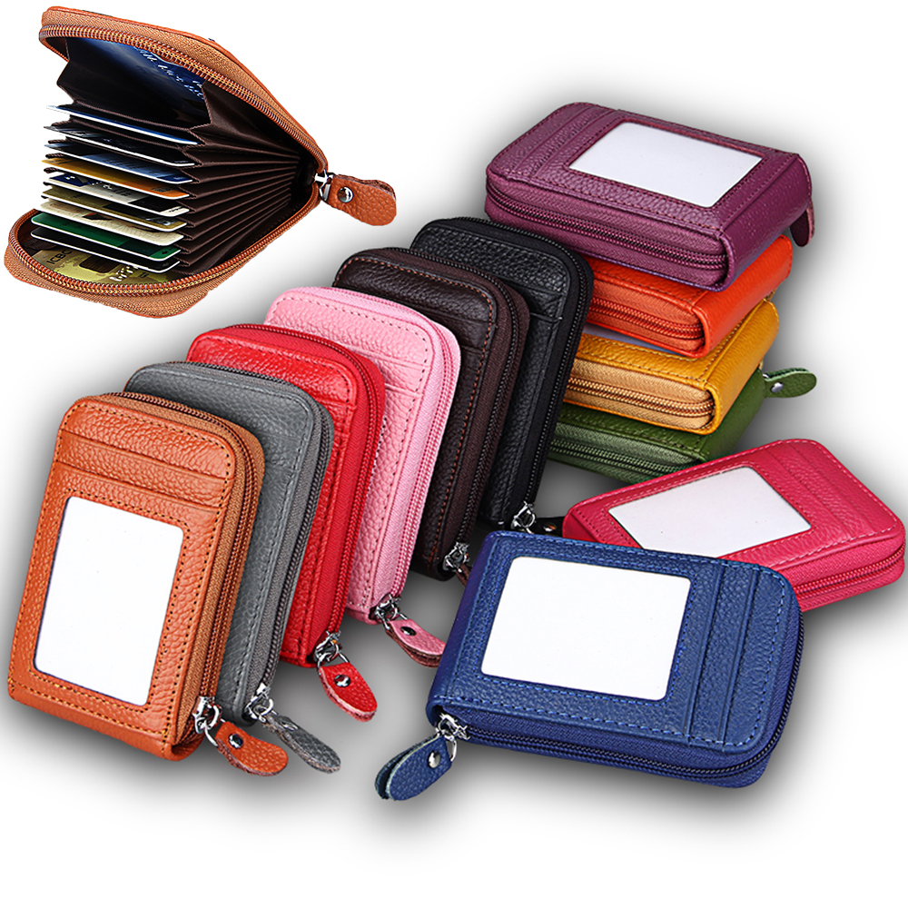 

Genuine Cow Leather Card Wallet Men Women Original Leather Multi-Cards Zipper Coins Purses Interior Slot Pocket Banknote Pouches New, 11 colors for choice