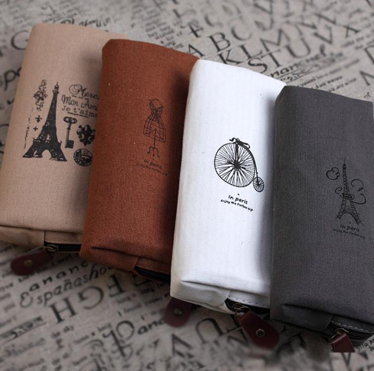

Wholesale romantic Paris large capacity student octagonal canvas pencil case creative stationery box canvas pen bag