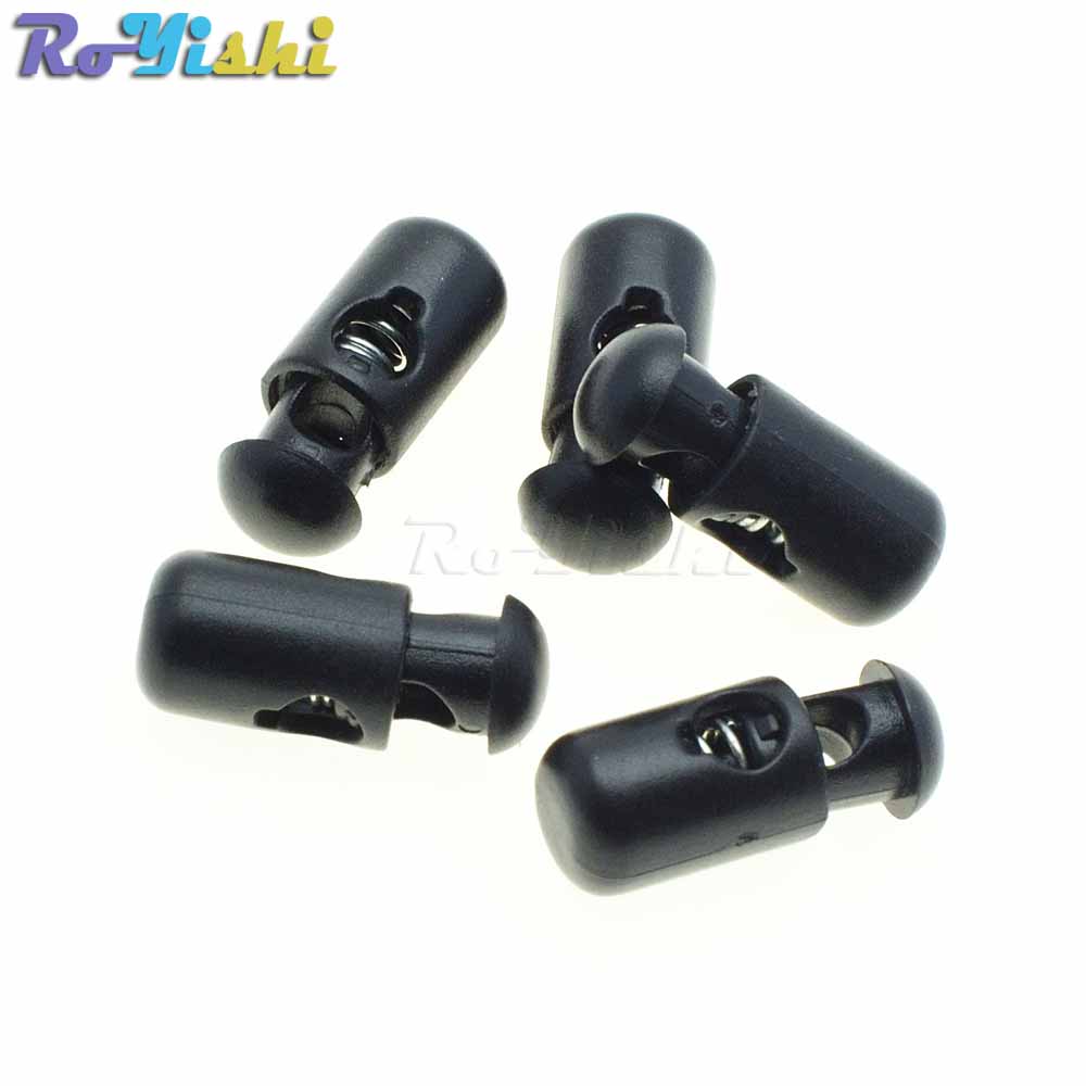 

200pcs/lot Plastic Barrel Spring Cord Locks Stoppers Toggle Clips Black 21mm*8mm