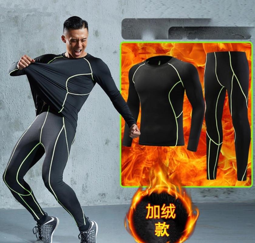 

Men' Motorcycle warm fleece Compression INNER SUIT Underwear Set Tops & Pants Sweat, Black gray