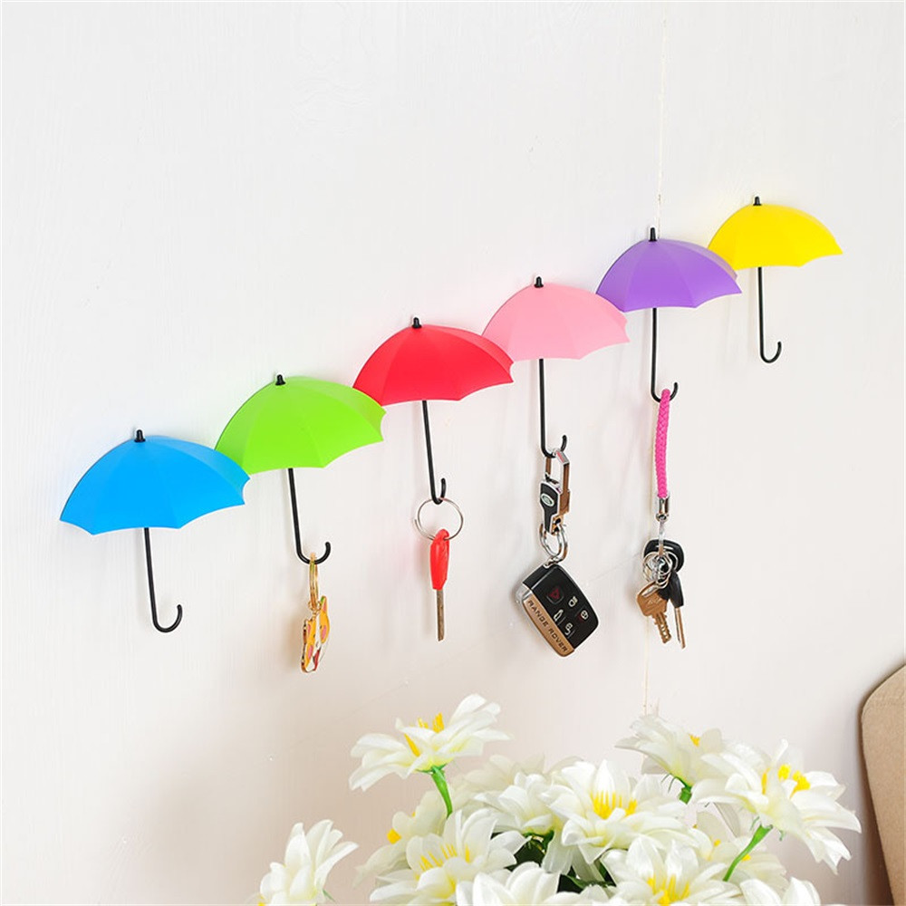 

6Pcs Fashion Colorful Umbrella Wall Hook Key Hair Pin Holder Organizer Decorative Organizer Umbrella Shaped Holder