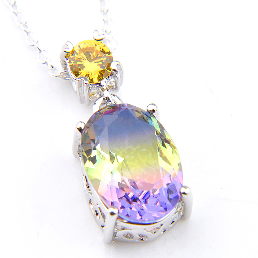 10 pièces Luckyshine bicolore Tourmaline cubique zircone pierre précieuse 925 argent pendentifs pour femmes collier cadeau charme avec chaîne bij