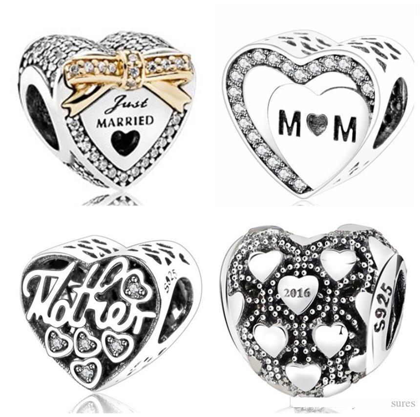 Sterling Silver Bead Charm Couleur Or Ajourée Ouverte vous Coeur Perles
