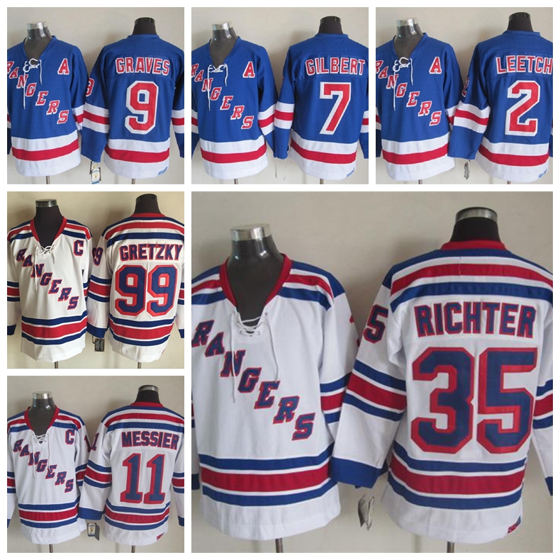 New York Rangers de lacée 11 MESSIER Vintage 99 GRETZKY 68 JAGR 9 GRAVES 2 Leetch 35 RICHTER CCM Hockey sur glace chandails pour hommes