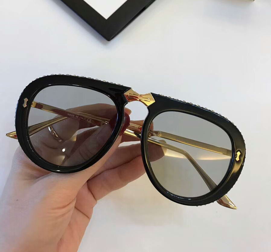 

luxury 0307 Gold Black Light Blue Crystal Folding Pilot Sunglasses 0307S New with box