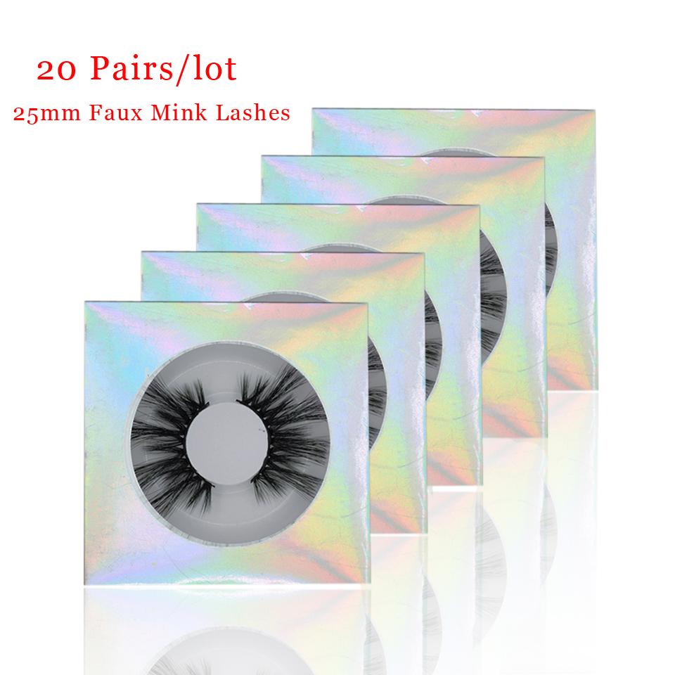 

20 Pairs/Lot 25mm Eyelashes with Box Wholesale In Bulk Faux Mink Full Strip Hand Made Long 25/28/30mm False Eye Lashes