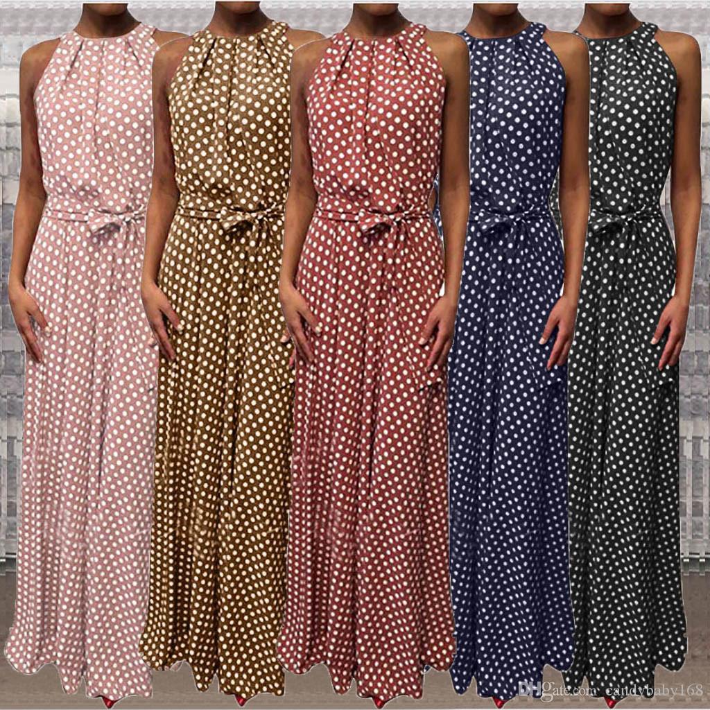 

hot Dot Printing Long Dress Women Sleeveless Halter Neck Coffee Casual Dresses Lady Summer Beach Party Dress Sundress Vestidos hotsell, Dark red