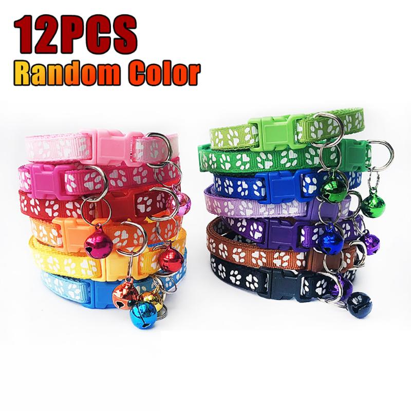

12Pcs/set Polyester + PP Pet Neck Strap Adjustable Safety Cat Kitty Breakaway Cat Collar With Bell Accessories