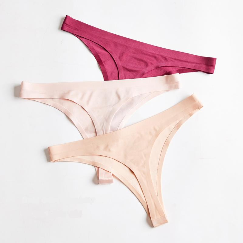 

Women Fashion Solid Color Sexy G-string Thong Seamless Briefs Low Waist Panties Traceless Ice Silk Skin Affinity Underwear, Black