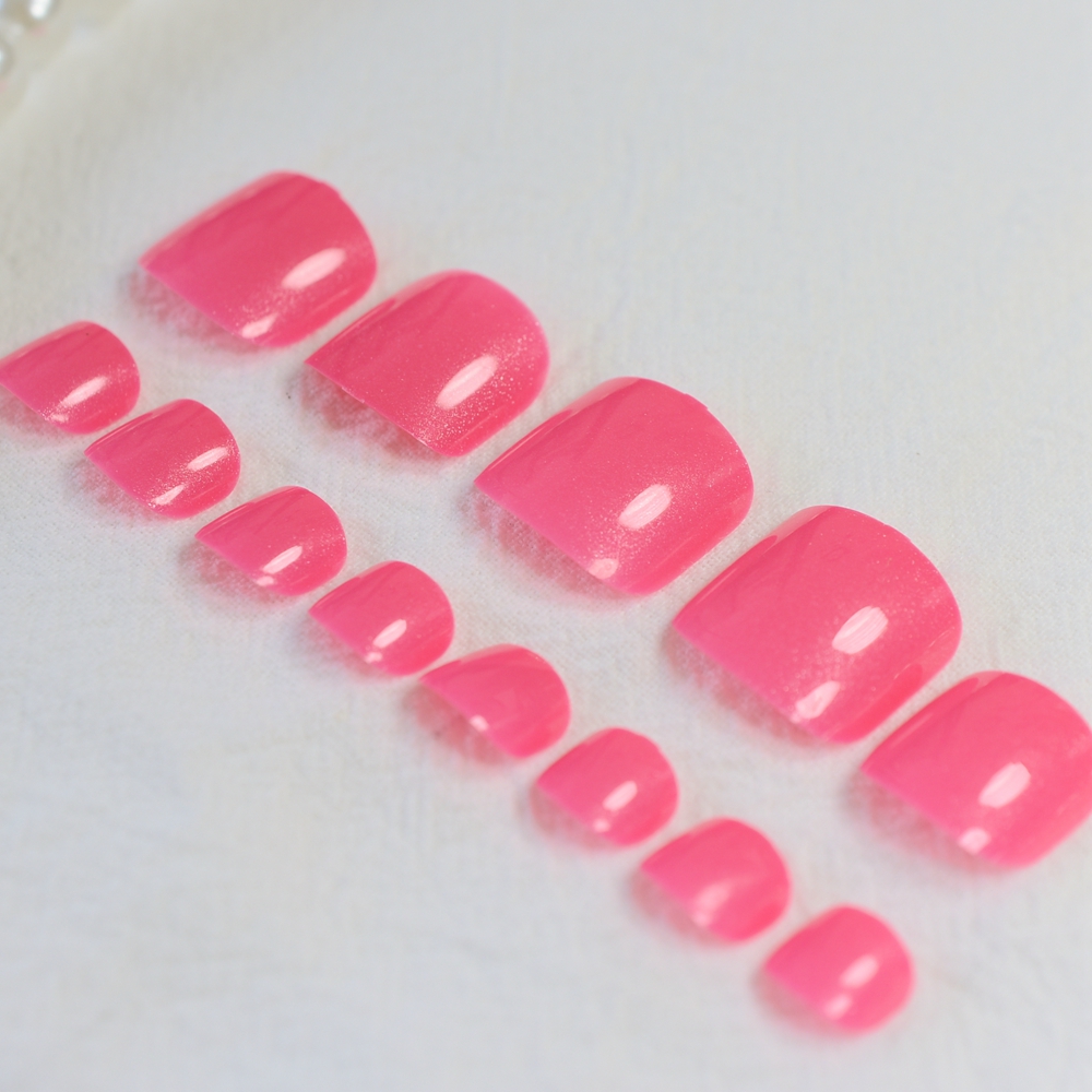 

Fashion Toenails Shimmer Watermelon Red False Toe Nails Acrylic French Short Full Fake Nails for Toes 24pcs, White