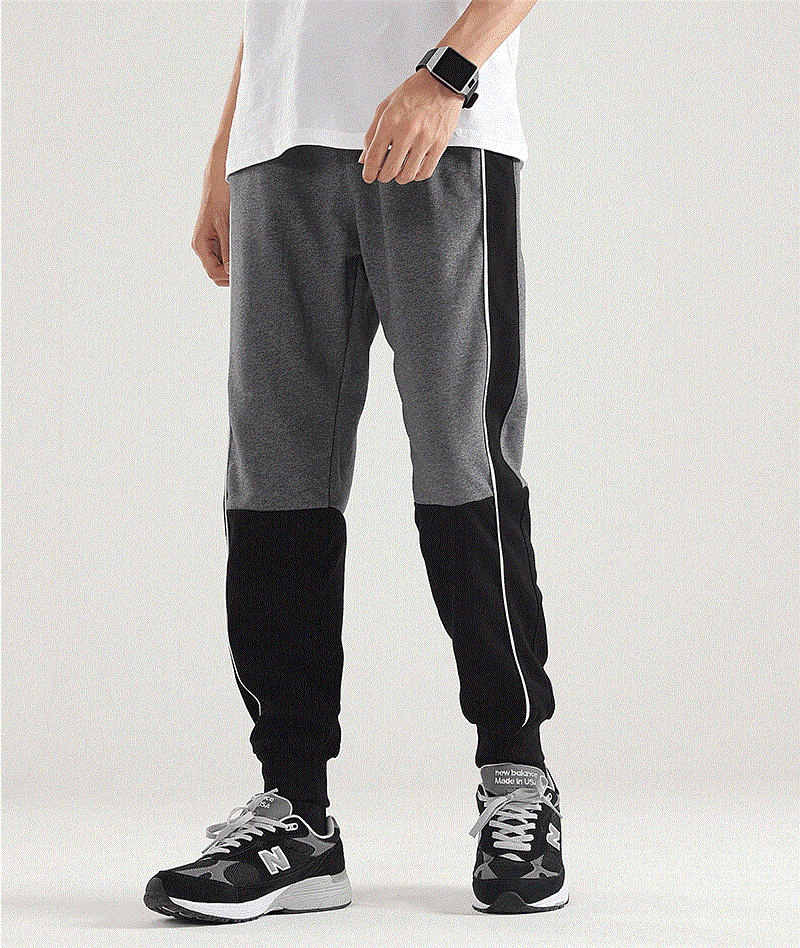 

Black Grey Panelled Plain Gym Workout Sport Streetwear Jogger Sweatpant Elastic Waist Hip Hop Trouser Men, As pic