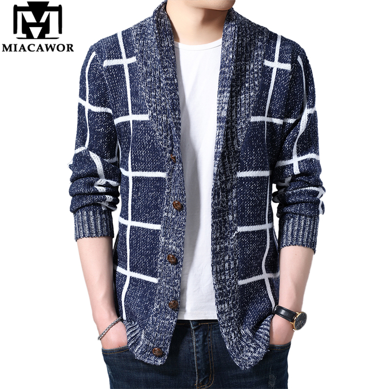 

MIACAWOR Sweater Men Plaid Cardigan Men Autumn Knitted Sweater Coats Knitting Jumper Slim Fit Pull Homme Dropshipping Y162 LY191202, Black